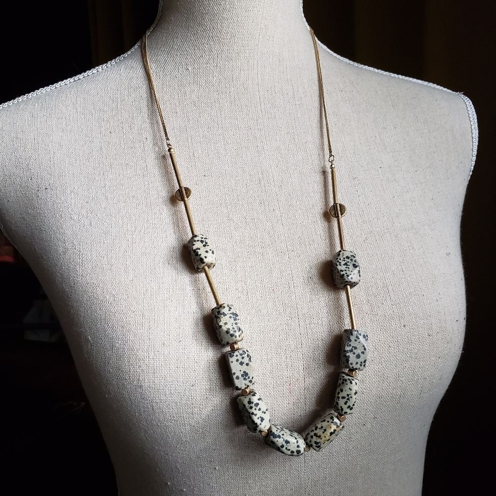 Semi-Precious Gold & Dalmation Jasper Necklace [EUC]